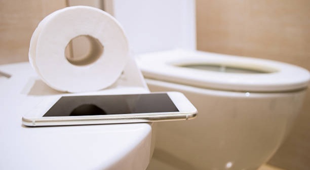 An illustration of using a phone in the Toilet